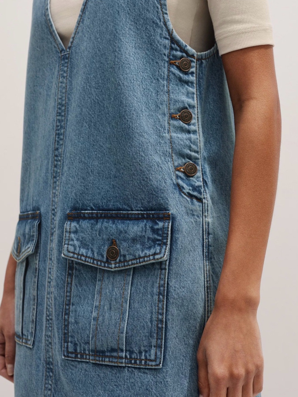 ME+EM Light Blue Denim Pinafore Dress - Picture 3 of 15